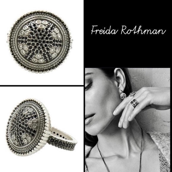 Freida Rothman Industrial Finish Round Pavé Cocktail Ring-only sz 7 left🎁